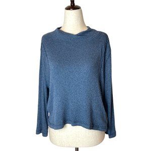 We The Free by Free People Blue Crew Neck Ribbed Long Sleeve Pullover Top L